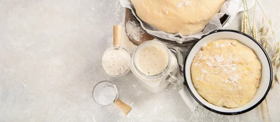 Foto op Plexiglas Raw dough pastry in a bowl on neutral background. © bit24