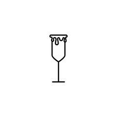 flute glass icon with overfilled with water on white background. simple, line, silhouette and clean style. black and white. suitable for symbol, sign, icon or logo