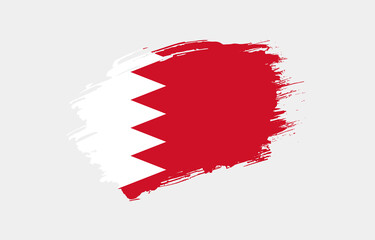 Creative hand drawn grunge brushed flag of Bahrain with solid background