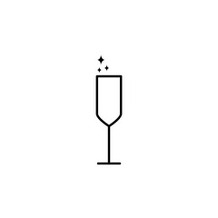 sparkling flute glass icon on white background. simple, line, silhouette and clean style. black and white. suitable for symbol, sign, icon or logo