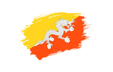 Creative hand drawn grunge brushed flag of Bhutan with solid background
