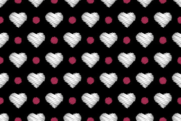 Scribble heart polka dots seamless pattern design - obrazy, fototapety, plakaty