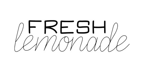 Fresh cold lemonade phrase. Refreshing summer drink text. Hand drawing lettring vector. Hatural homemade cocktail label. Isolated decorative design