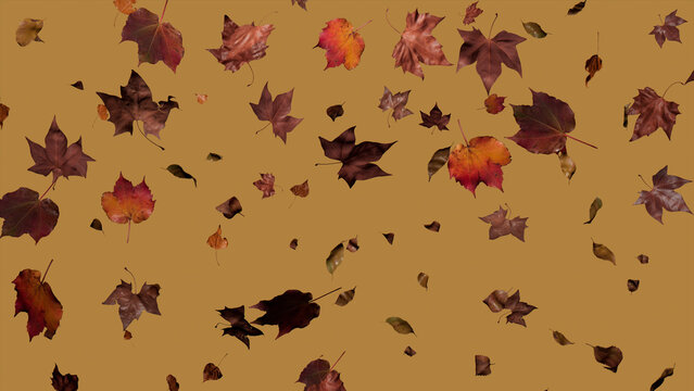 Fall themed Background, with Leaves against Mid Yellow Color. Holiday Banner with copy-space.