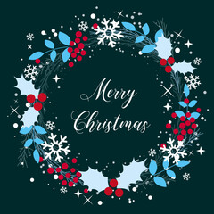 赤と青の落ち着いたクリスマスリース