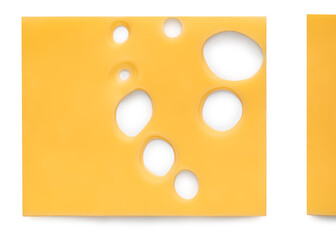 Cheese  isolated on white background. Slices of cheese for burger isolated on white, top view, flat lay.