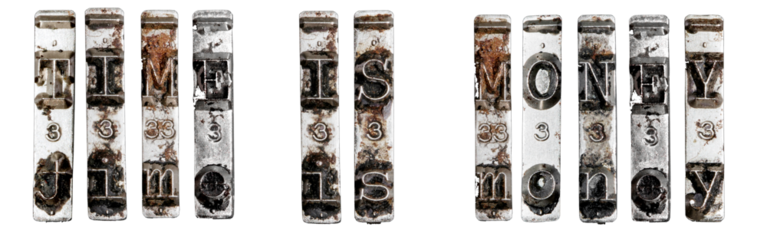 Time is money sentence with retro typewriter hammers transparent 