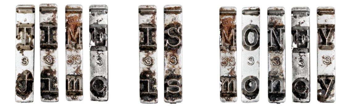 Time is money sentence with retro typewriter hammers transparent  - Powered by Adobe