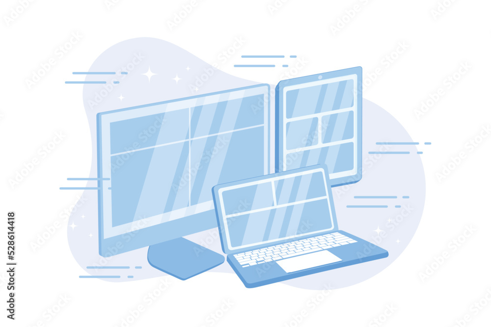 Poster adaptive web design. responsive website for computer, laptop and tablet modern gadgets. webpage deve