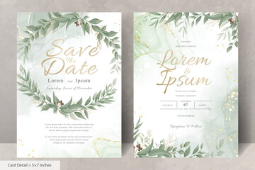 Elegant Wedding Invitation Card with Watercolor and Greenery Leaves