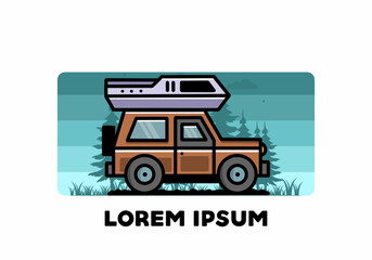 Off road vehicle car camping illustration badge design