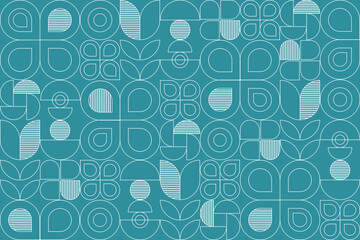 Abstract flat geometric background, mosaic pattern design with the simple shape of white line on green background. Mural wallpaper. Neo geometric. Vector Illustration. © nooumaporn