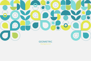 Abstract flat geometric background, template design with the simple shape of circles and lines on white background. Landing page design. Vector Illustration. © nooumaporn