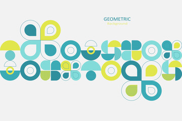 Abstract flat geometric background, template design with the simple shape of circles and lines on white background. Landing page design. Vector Illustration. © nooumaporn