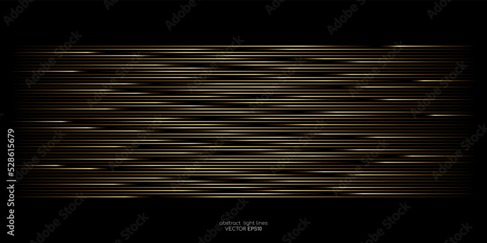 Poster Abstract speed gold light lines movement dynamic pattern in blue green colors isolated on black background in concept of luxury, technology, music, 5G, digital, communication.