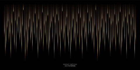 Abstract speed gold light lines movement dynamic dropping pattern isolated on black background in concept of luxury, technology, music, 5G, digital, communication.