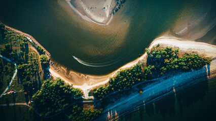 Areal View Pulau Mawar from top during sunrise.