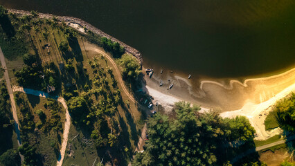 Areal View Pulau Mawar from top during sunrise.