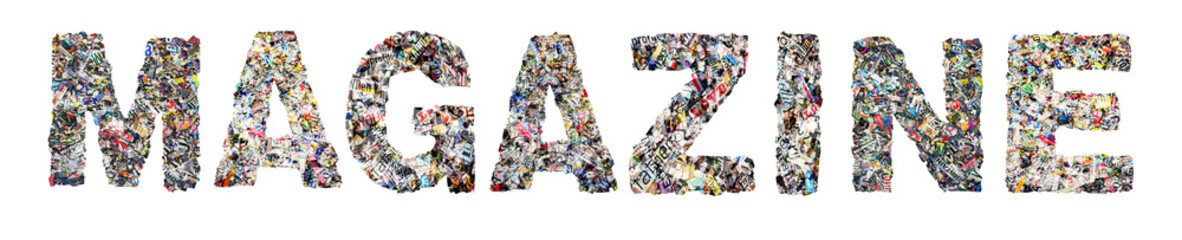 the word MAGAZINE is made up of random words transparent 