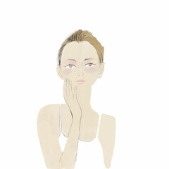 洗顔後スキンケアする女性