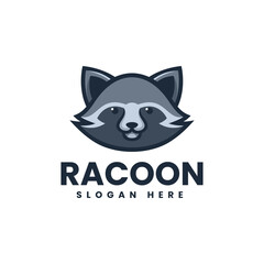Vector Logo Illustration Racoon Simple Mascot Style.