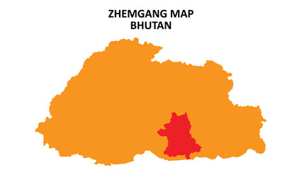 Fototapeta premium Zhemgang State and regions map highlighted on Bhutan map.