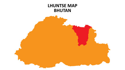 Obraz premium Lhuntse State and regions map highlighted on Bhutan map.