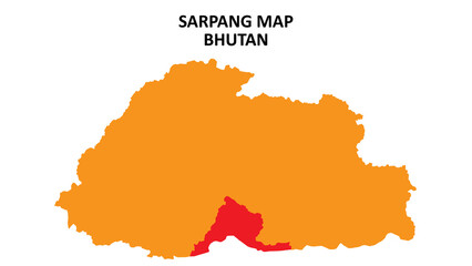 Fototapeta premium Sarpang State and regions map highlighted on Bhutan map.
