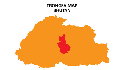 Obraz premium Trongsa State and regions map highlighted on Bhutan map.