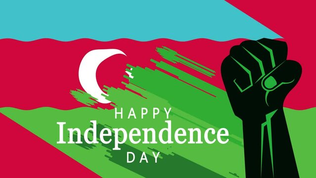 Happy Azerbaijan Independence Day with fists raised. Azerbaijan Independence in Motion Design. Animation with Azerbaijan flag waving in the wind - Powered by Adobe
