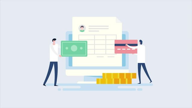 Online invoice - Financial management business people with money and credit card concept, animation video.