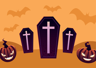 halloween pumpknis and coffin