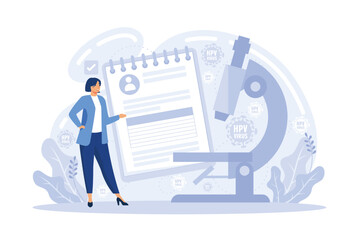 Human papillomavirus prevention, immunity development, antivirus creation. HPV test, HPV vaccination, HPV education programs metaphors. flat vector modern illustration