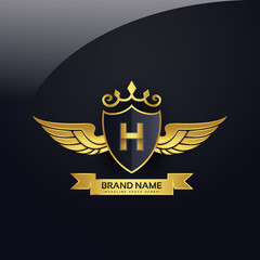 Luxury royal wing Letter H crest Gold colour, Victory logo, crest logo, wing logo, vector logo template