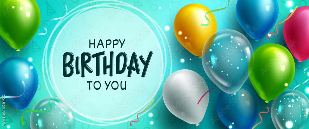 Poster birthday greeting vector template design. happy birthday to you text in circle space with colorful b