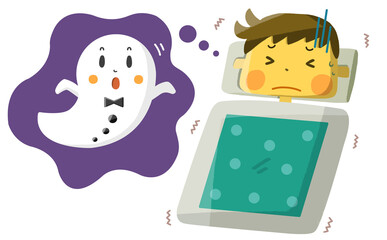 布団で悪夢にうなされる男の子