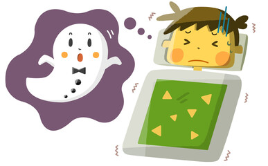 布団で悪夢にうなされる男の子