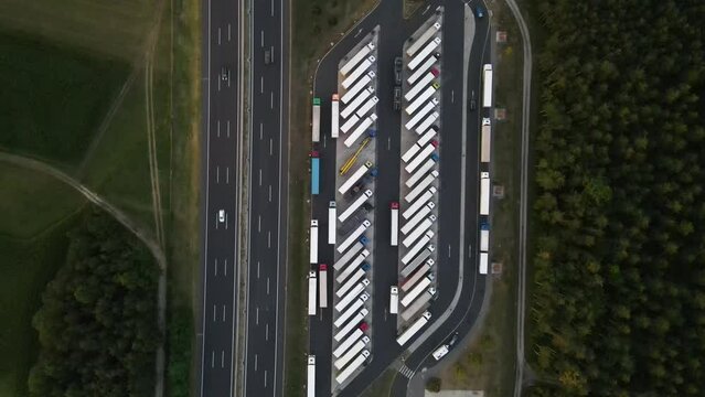 Aerial View of Cloudy Viena Road, trailers, gas station