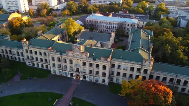 Drone flight in autumn  over the The National Technical University of Ukraine "Igor Sikorsky Kyiv Polytechnic Institute"