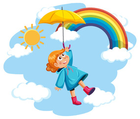Obraz na płótnie Canvas A girl wearing raincoat in the sky