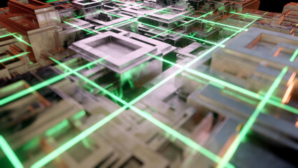 Light dispersion is defined in the abstract. Using 3D sci-fi technology digital geometric graphics in a colorful fantasy art style gradient background, you can create a stunning backdrop or background