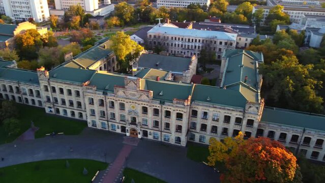 Drone flight in autumn  over the The National Technical University of Ukraine "Igor Sikorsky Kyiv Polytechnic Institute"