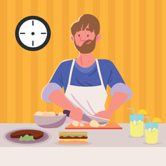 man cooking potatoes