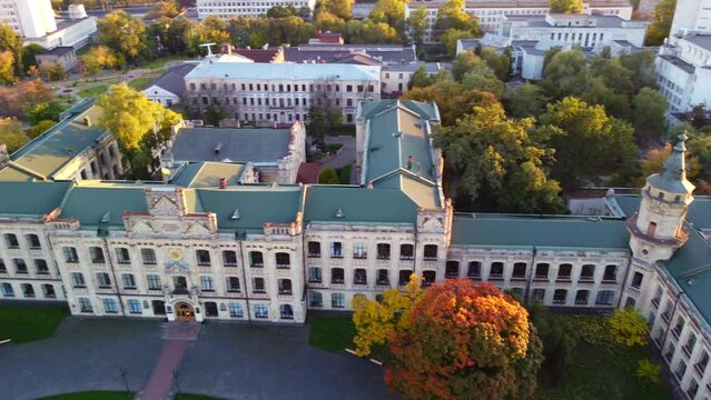 Drone flight in autumn  over the The National Technical University of Ukraine "Igor Sikorsky Kyiv Polytechnic Institute"