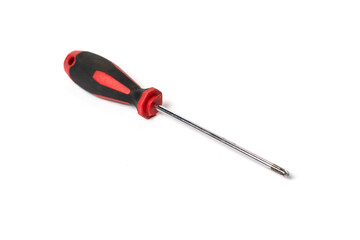 Black and red Phillips head screwdriver isolated on white background