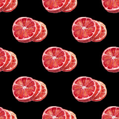 Orange fruit watercolour seamless in sketch style on black background.