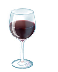 Wineglass with red wine on white background