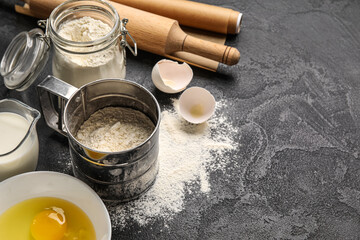 Ingredients for baking on dark background