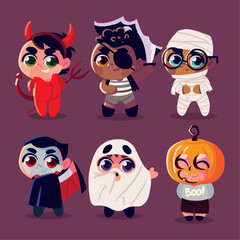 set of kids in costumes