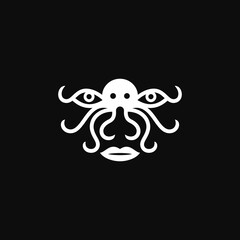 Octopus combination with human face. Logo design.
